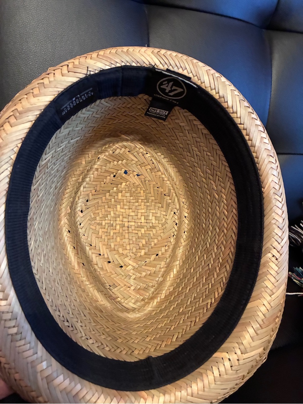 Straw Pork Pie Hat with Royal Blue LA Ribbon - Picture 3 of 6